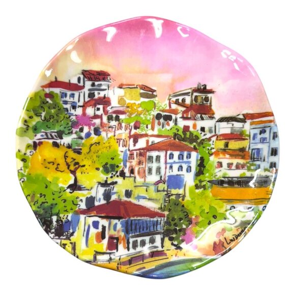 Set Of 4 222 Fifth Lw Design Melamine Salad Plates Sage Blush Parisienne Scenic - Picture 2 of 6